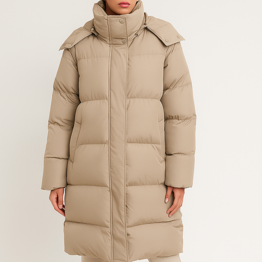 Długi Pikowany Puchowy Płaszcz Dla Kobiet - Zima