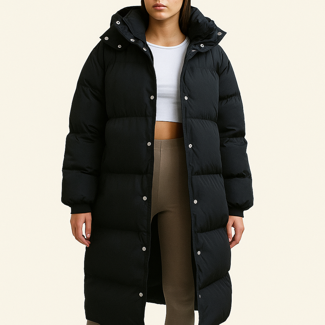 Długi Pikowany Puchowy Płaszcz Dla Kobiet - Zima