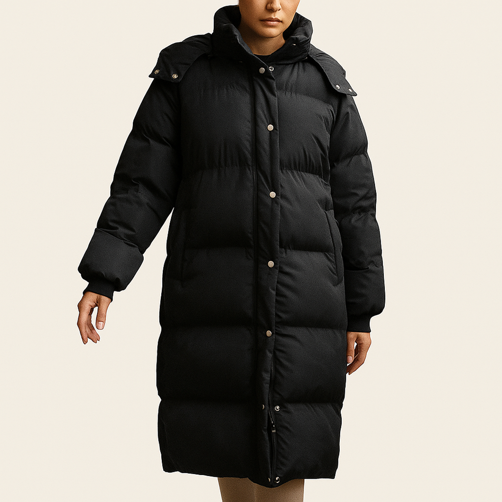 Długi Pikowany Puchowy Płaszcz Dla Kobiet - Zima