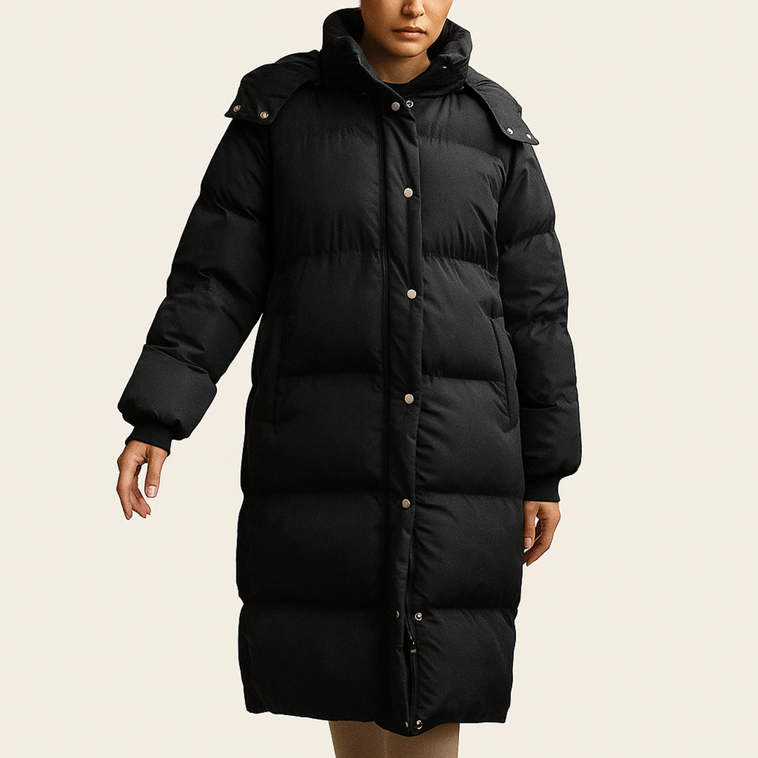 Długi Pikowany Puchowy Płaszcz Dla Kobiet - Zima