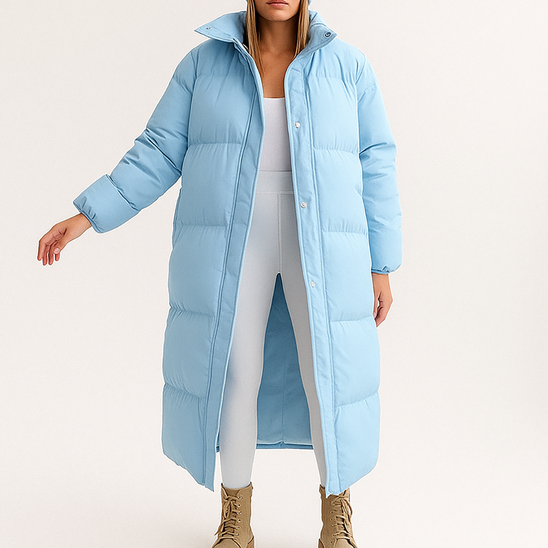 Długi Pikowany Puchowy Płaszcz Dla Kobiet - Zima