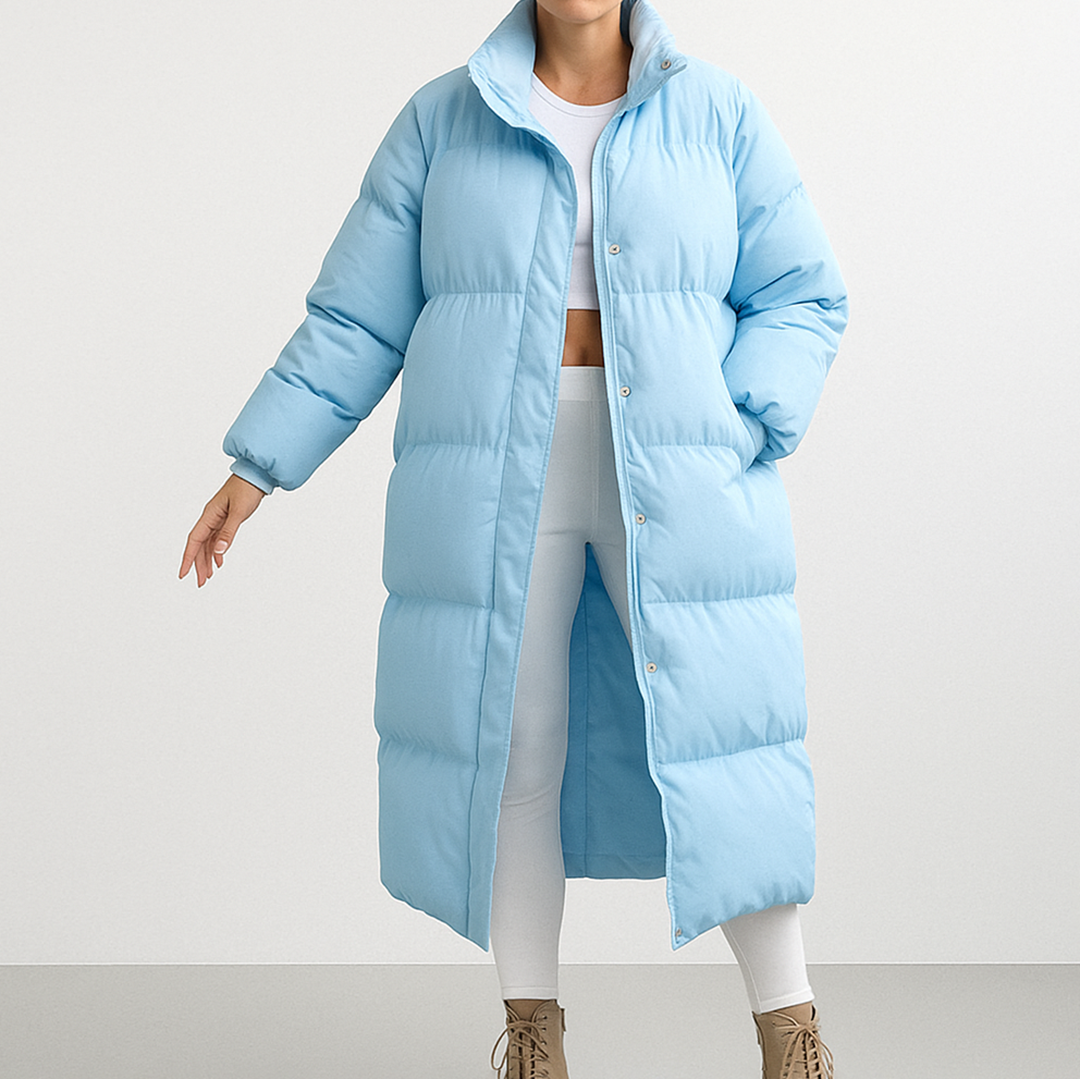 Długi Pikowany Puchowy Płaszcz Dla Kobiet - Zima