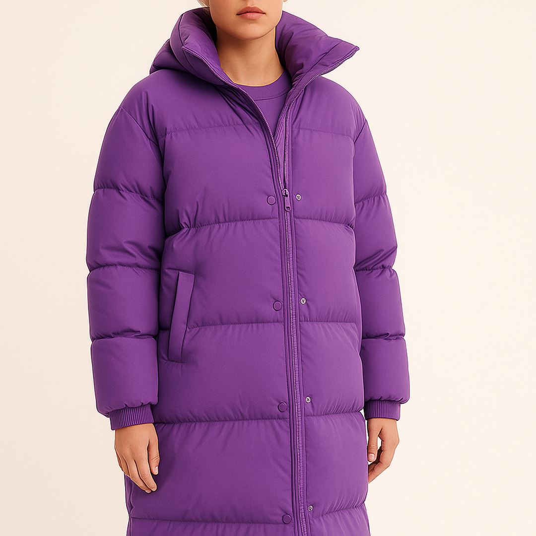 Długi Pikowany Puchowy Płaszcz Dla Kobiet - Zima