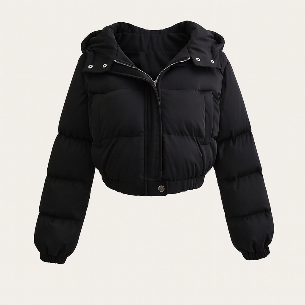 Stylowa Krótka Puchowa Kurtka - Na Zamek