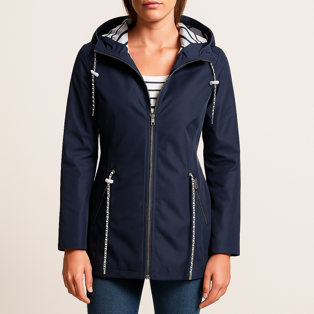 Damska Kurtka Przeciwdeszczowa Z Zamkiem - Długi Rękaw