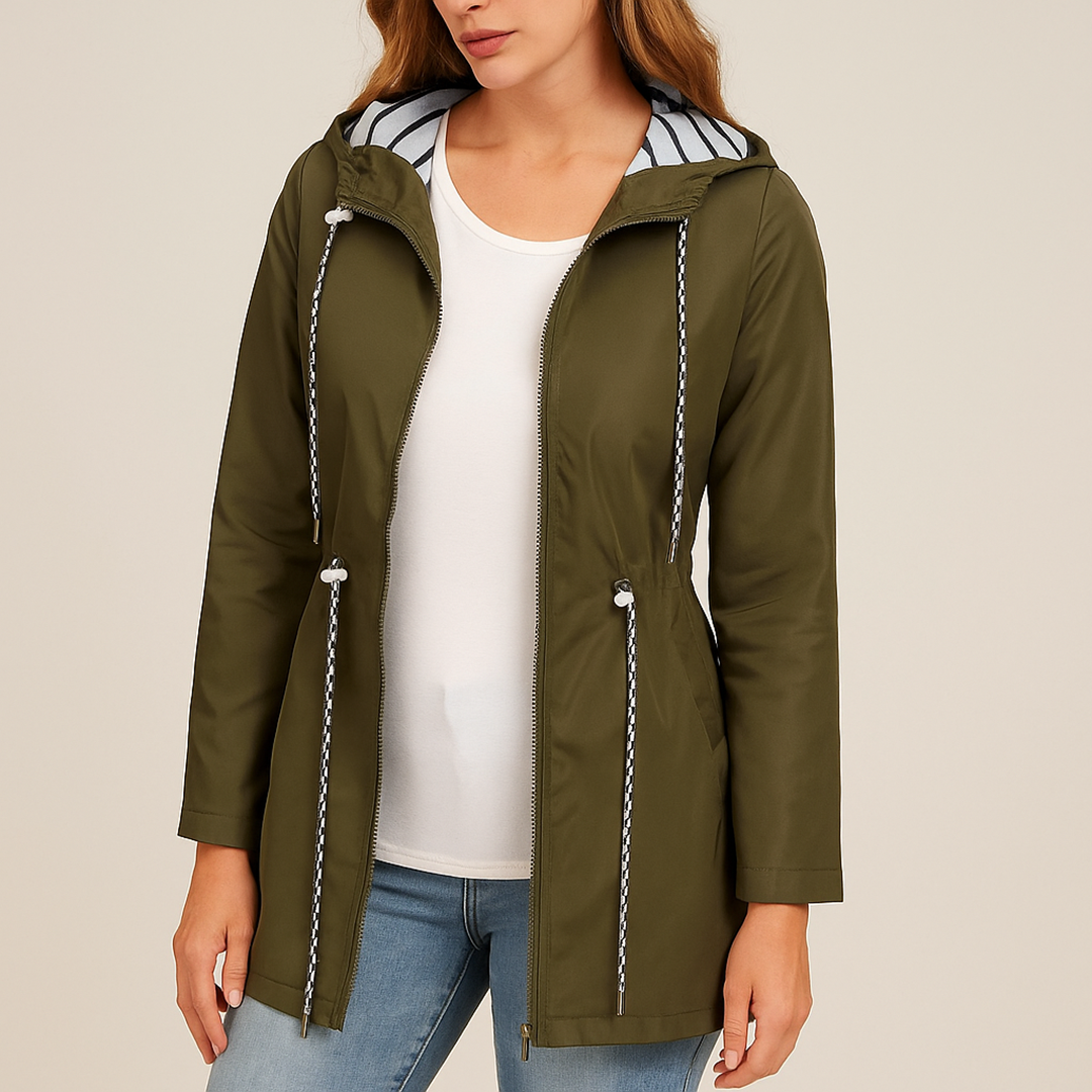 Damska Kurtka Przeciwdeszczowa Z Zamkiem - Długi Rękaw
