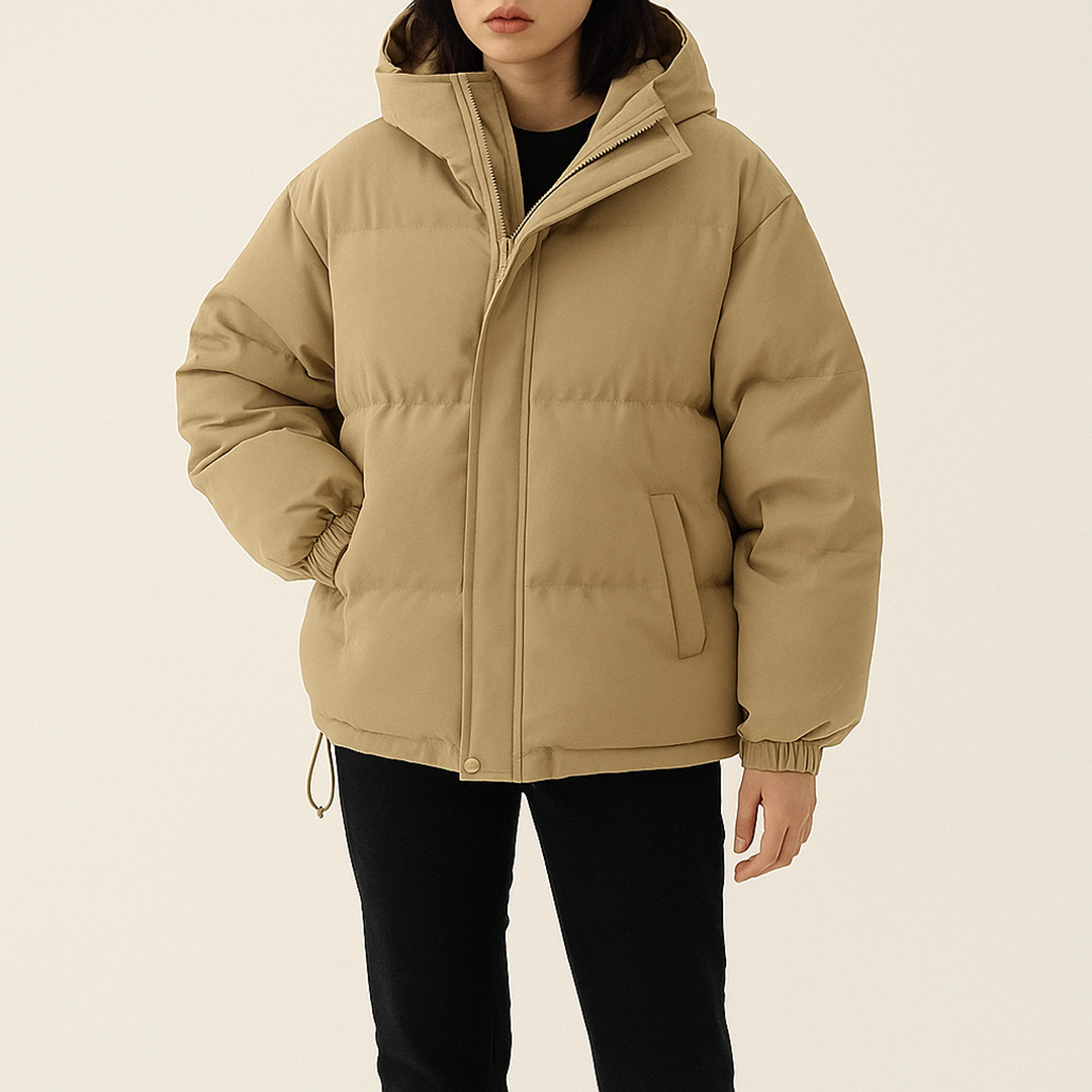 Unisex Zimowa Puchowa Kurtka Na Zamek - Z Kapturem