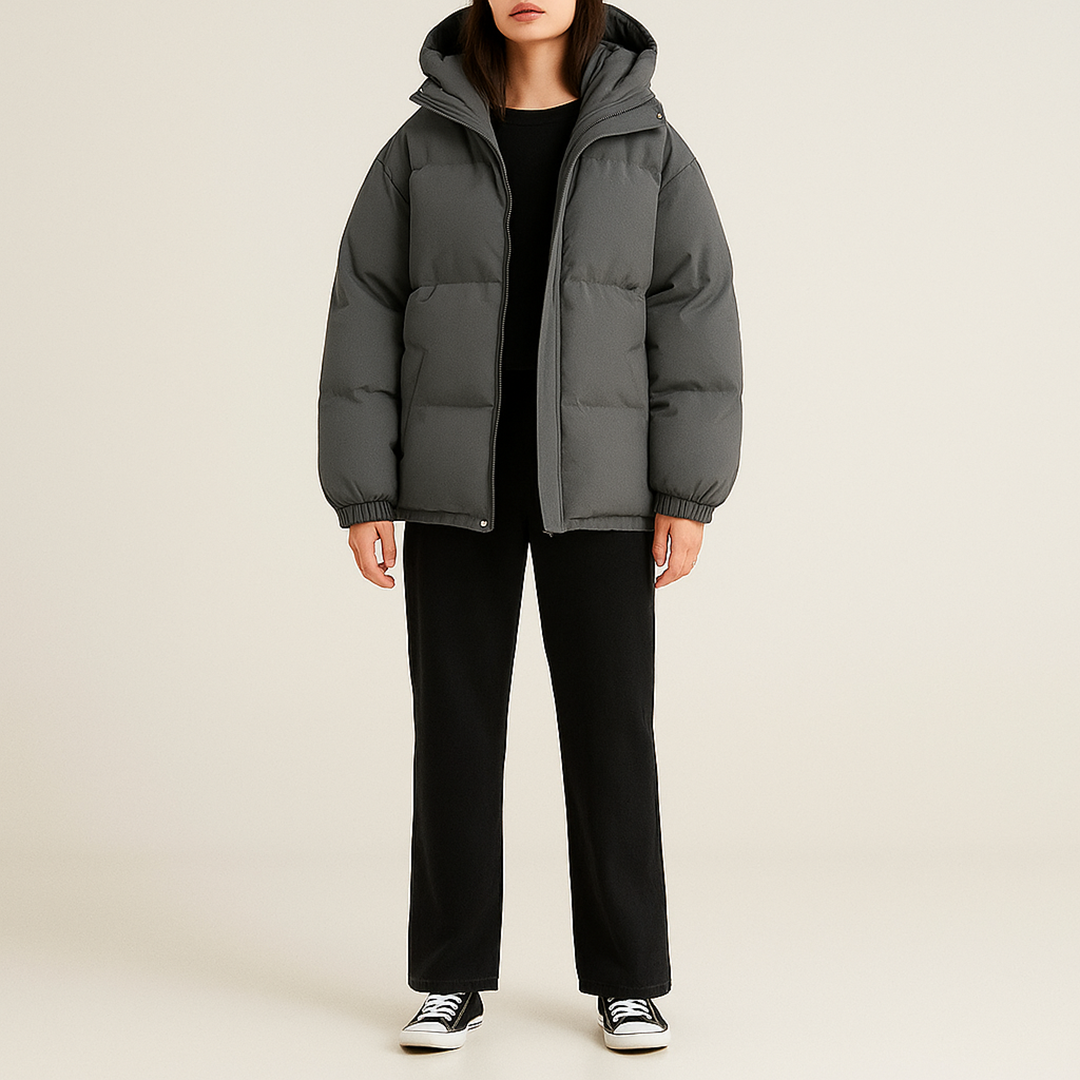 Unisex Zimowa Puchowa Kurtka Na Zamek - Z Kapturem