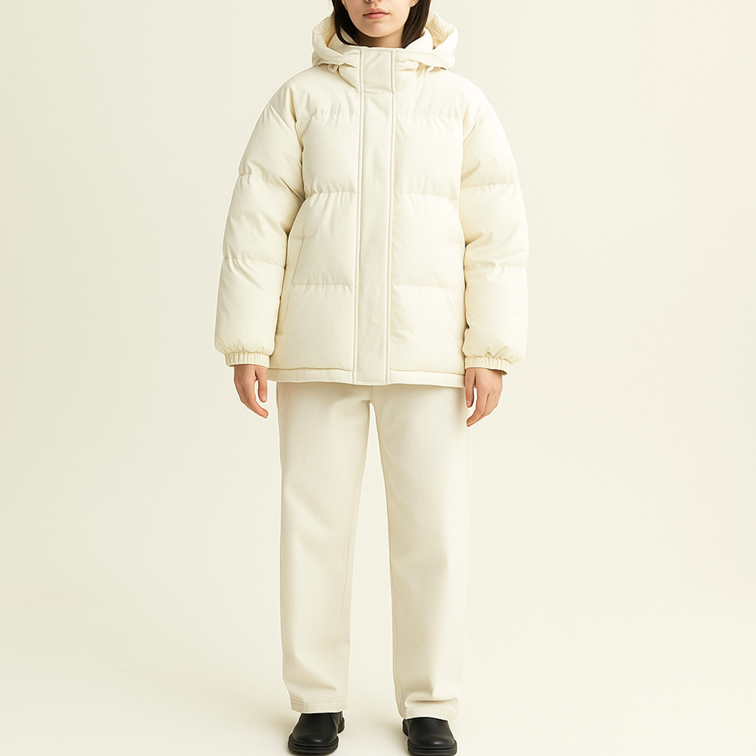 Unisex Zimowa Puchowa Kurtka Na Zamek - Z Kapturem