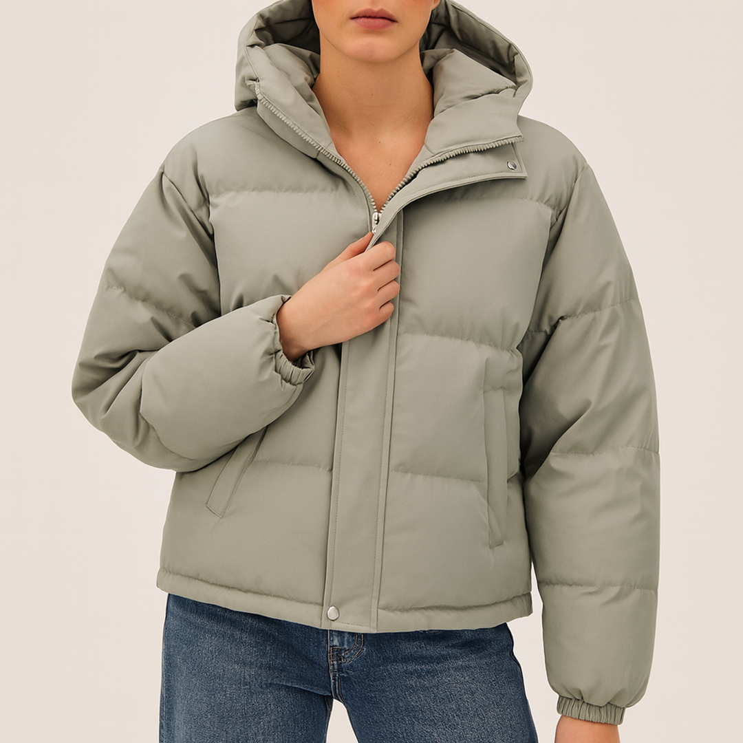 Unisex Zimowa Puchowa Kurtka Na Zamek - Z Kapturem