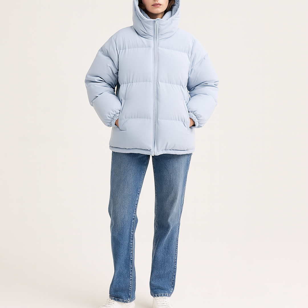 Unisex Zimowa Puchowa Kurtka Na Zamek - Z Kapturem