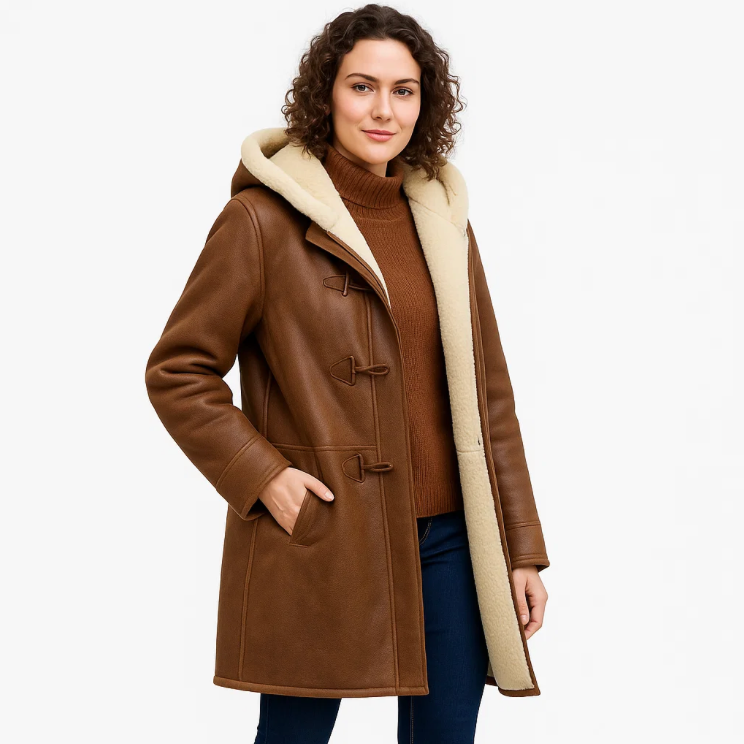 Vinterkappa för kvinnor med huva och syntetiskt foder