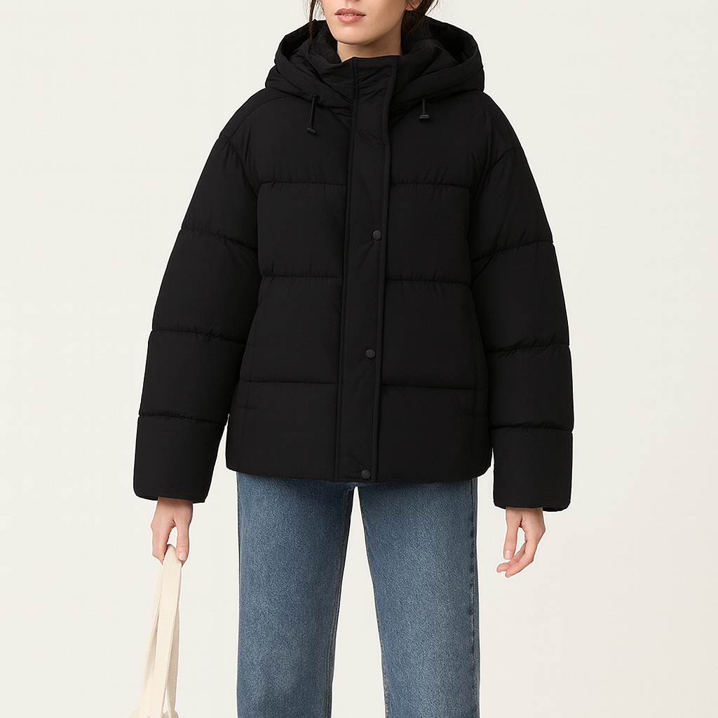Czarna Puchowa Kurtka Dla Kobiet - Z Kapturem